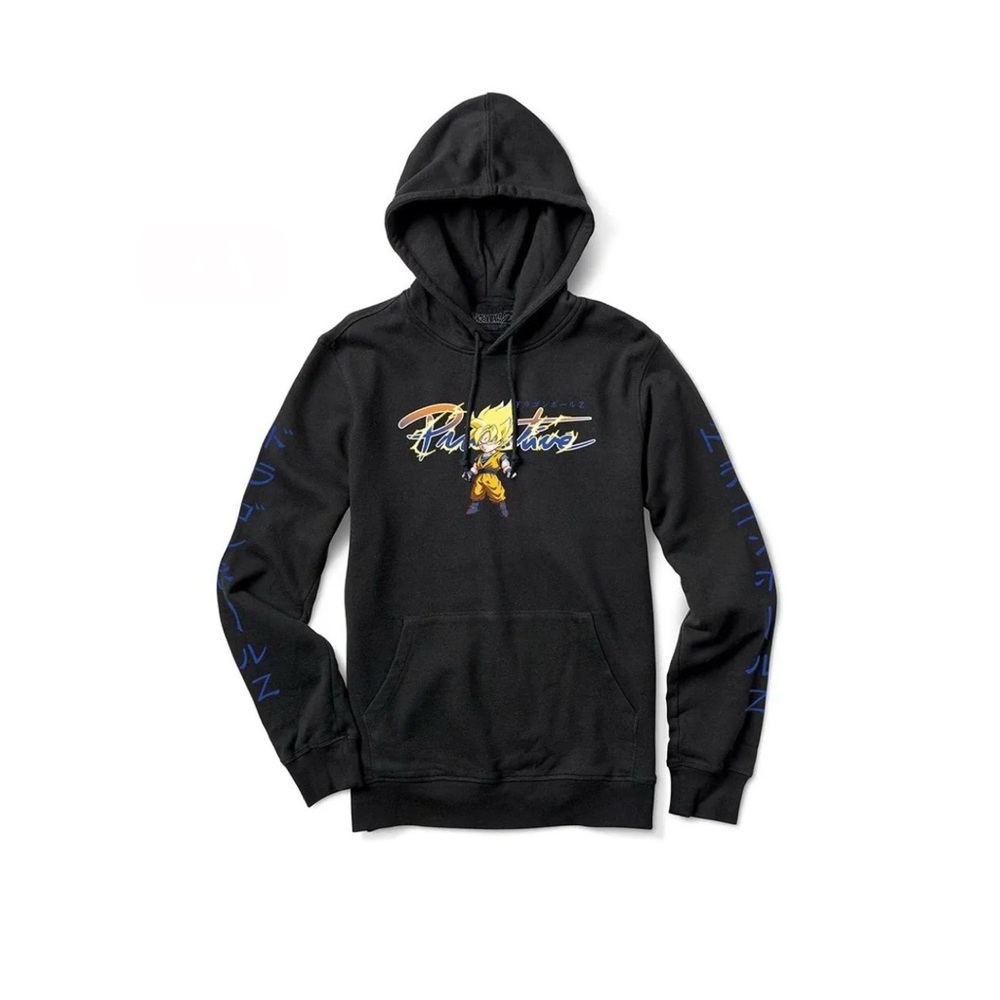 Primitive Black Graphic Kids Pullover Hoodie with Blue and Yellow Detail